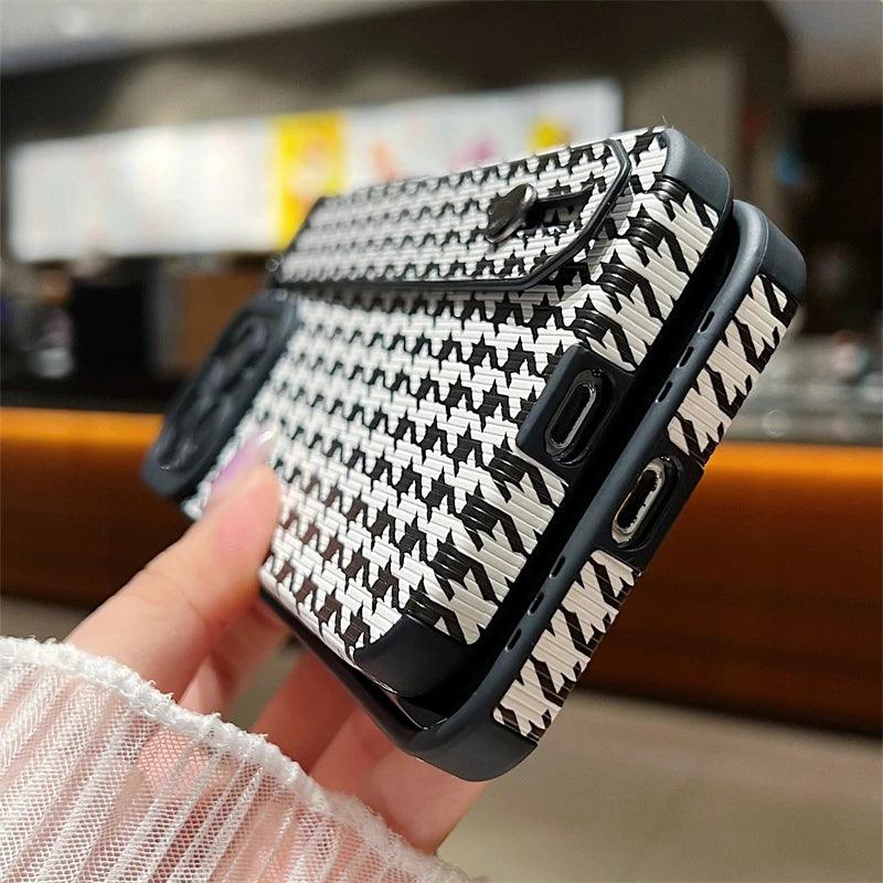 Cute Houndstooth Leather Phone Case for iPhone 15,14, 13, 12, 11 Pro Max,