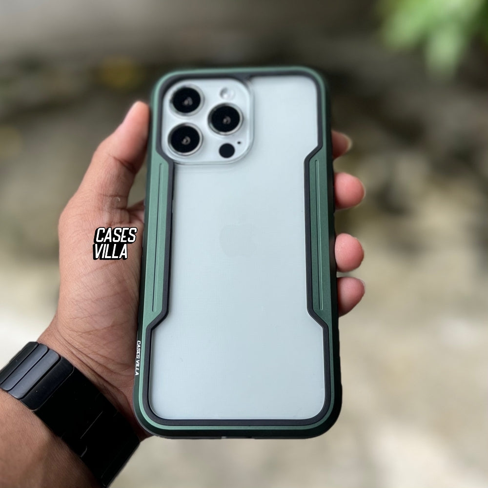 iPhone 11, 12, 13, 14, 15 Case - Alpine Green Defence Shield Metal Cover | Military Grade Protection