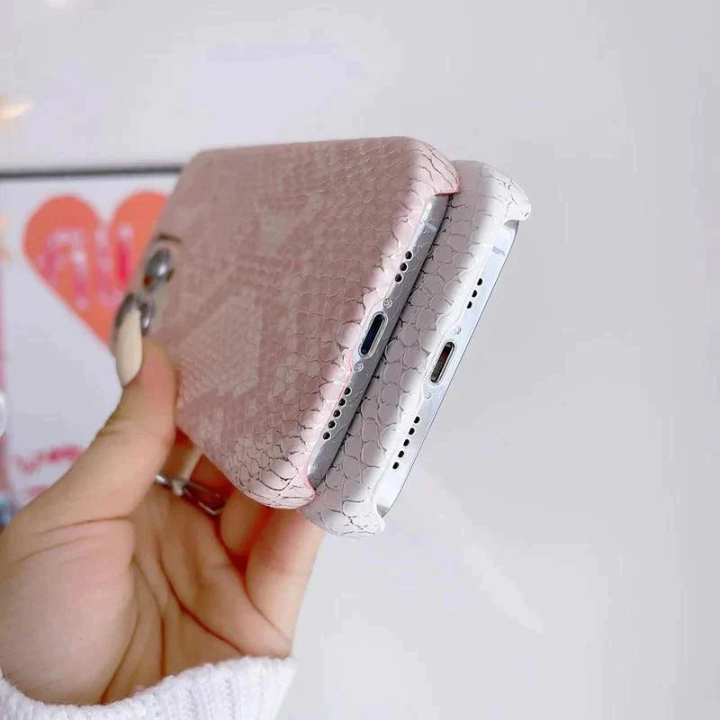 Snake Texture Leather Cute Phone Case for iPhone 11, 12, 13, 14, 15 Pro Max