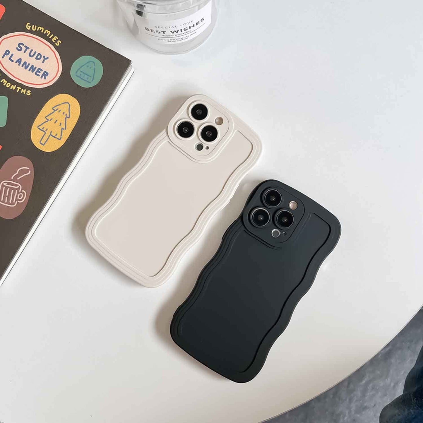 I-phone Back Cover for Apple iPhone 11, 12, 13, 14, 15 Series Curly Wave Shape Shockproof Bumper Soft Silicone Case with Camera Protection (Black)