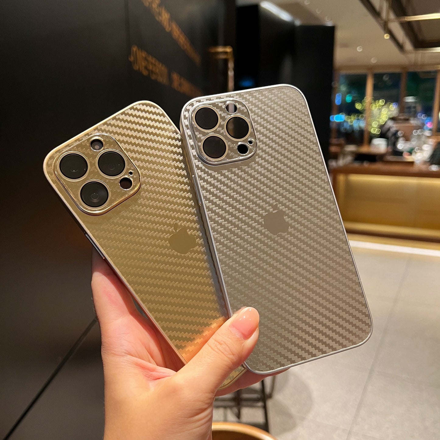 iPhone 11, 12, 13, 14, 15 Series: New Carbon Fiber Pattern Case AG Glass Cover with Camera Lens Protection