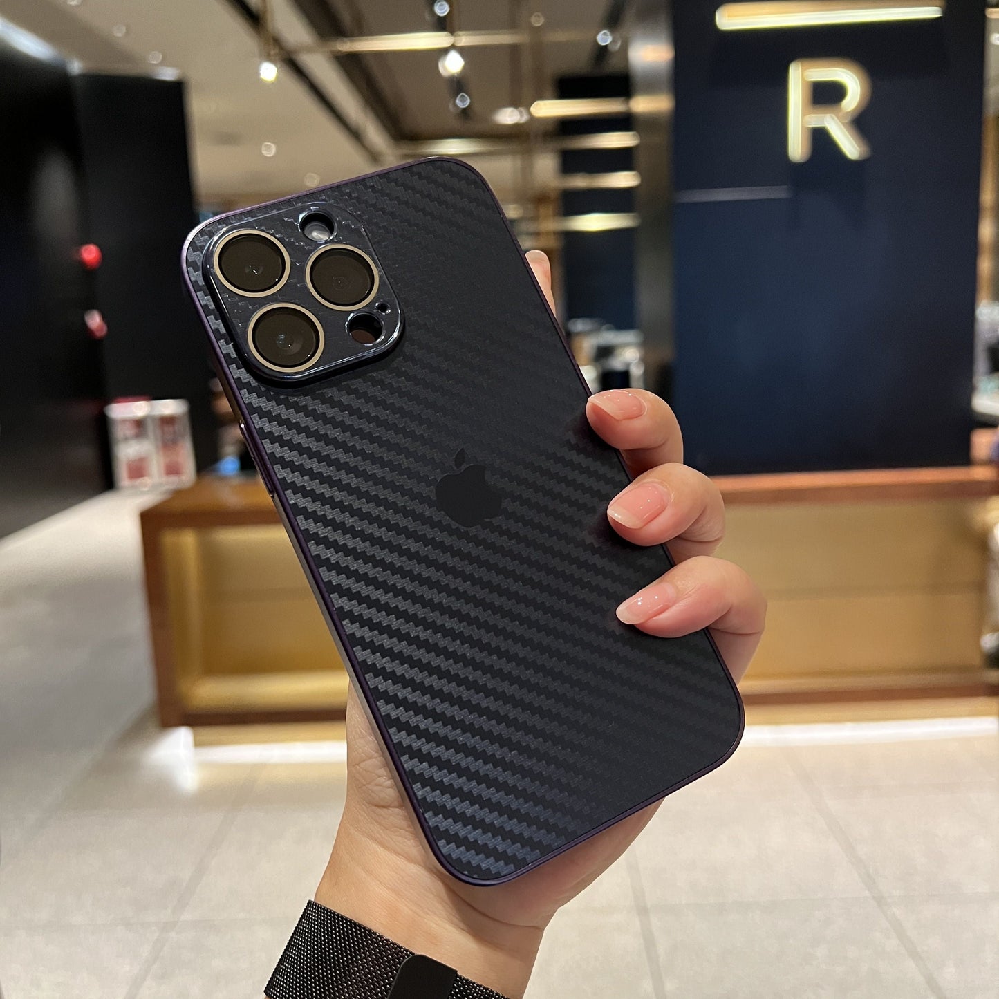 iPhone 11, 12, 13, 14, 15 Series: New Carbon Fiber Pattern Case AG Glass Cover with Camera Lens Protection