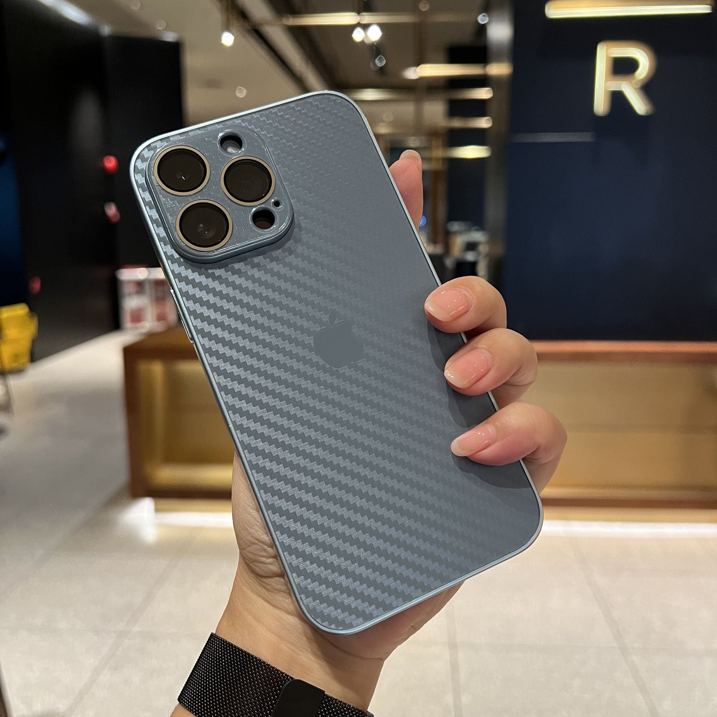 iPhone 11, 12, 13, 14, 15 Series: New Carbon Fiber Pattern Case AG Glass Cover with Camera Lens Protection