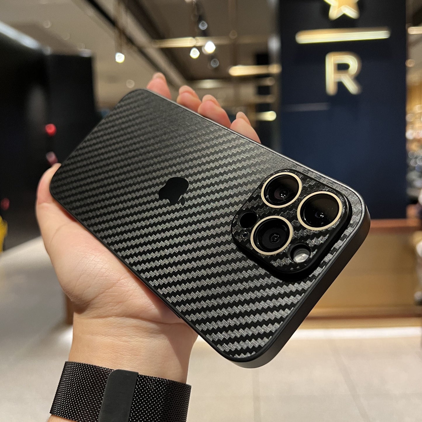 iPhone 11, 12, 13, 14, 15 Series: New Carbon Fiber Pattern Case AG Glass Cover with Camera Lens Protection