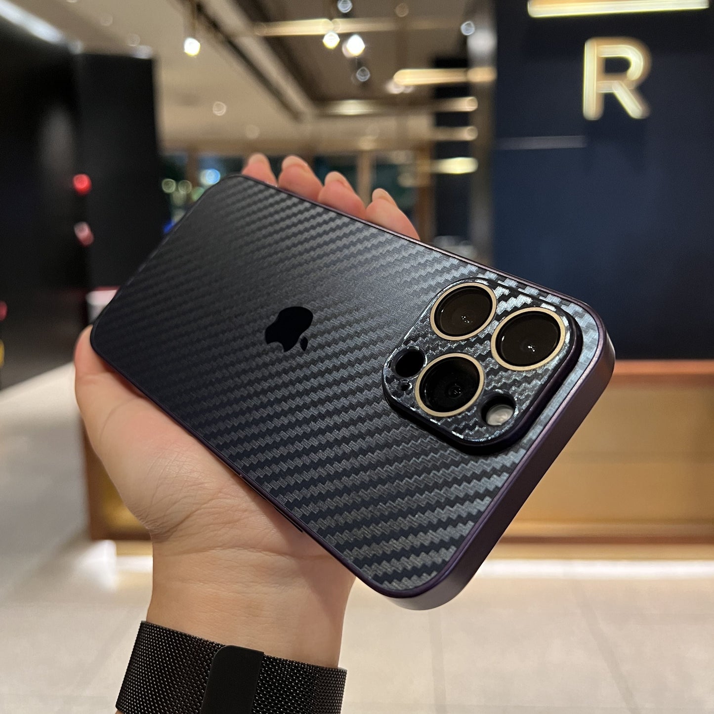 iPhone 11, 12, 13, 14, 15 Series: New Carbon Fiber Pattern Case AG Glass Cover with Camera Lens Protection