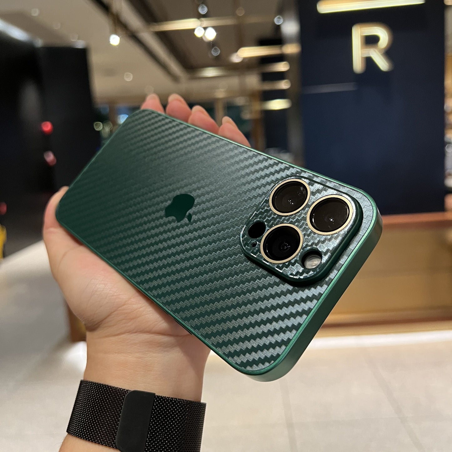 iPhone 11, 12, 13, 14, 15 Series: New Carbon Fiber Pattern Case AG Glass Cover with Camera Lens Protection