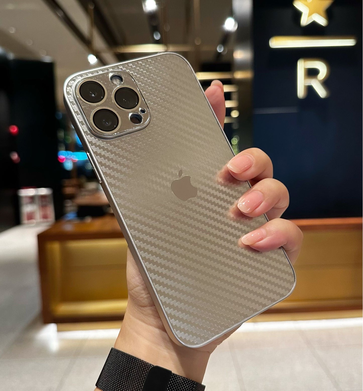 iPhone 11, 12, 13, 14, 15 Series: New Carbon Fiber Pattern Case AG Glass Cover with Camera Lens Protection