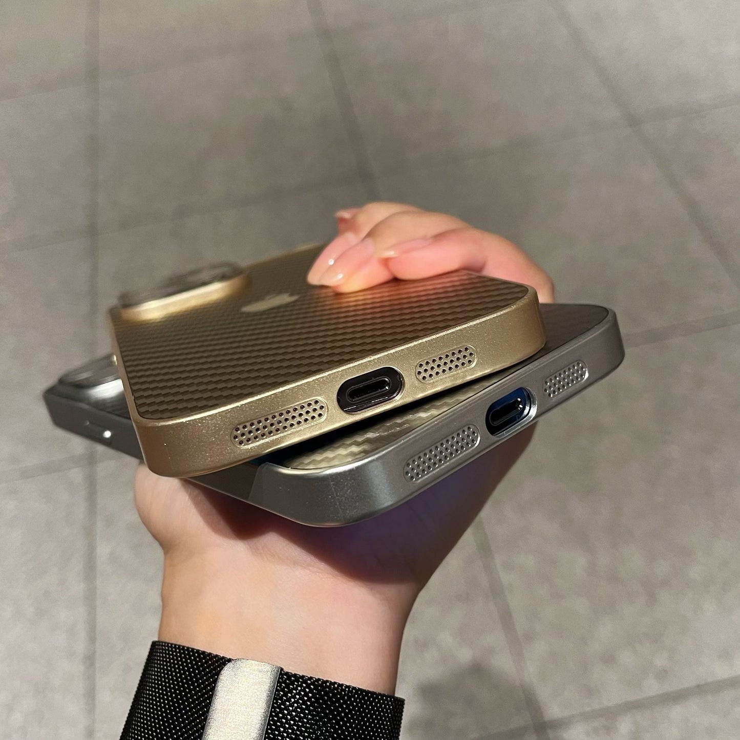 iPhone 11, 12, 13, 14, 15 Series: New Carbon Fiber Pattern Case AG Glass Cover with Camera Lens Protection