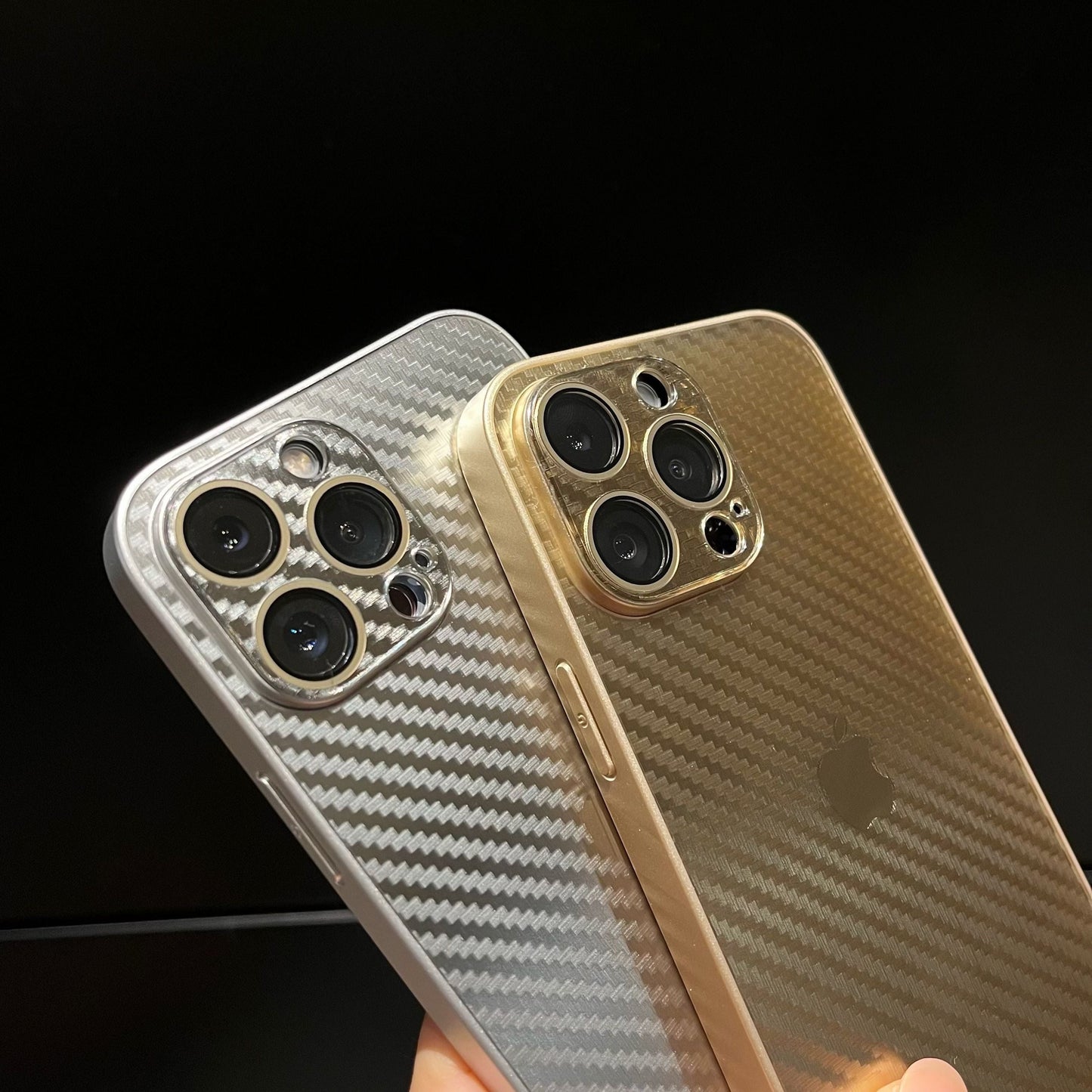 iPhone 11, 12, 13, 14, 15 Series: New Carbon Fiber Pattern Case AG Glass Cover with Camera Lens Protection