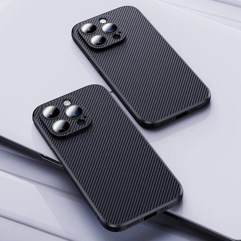 Carbon Fiber Texture Cute Leather Phone Case for iPhone 11/12/13/14 Pro Max