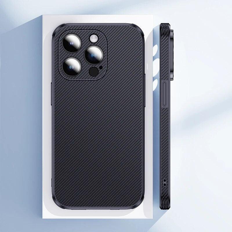 Carbon Fiber Texture Cute Leather Phone Case for iPhone 11/12/13/14 Pro Max