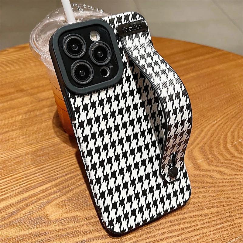 Cute Houndstooth Leather Phone Case for iPhone 15,14, 13, 12, 11 Pro Max,