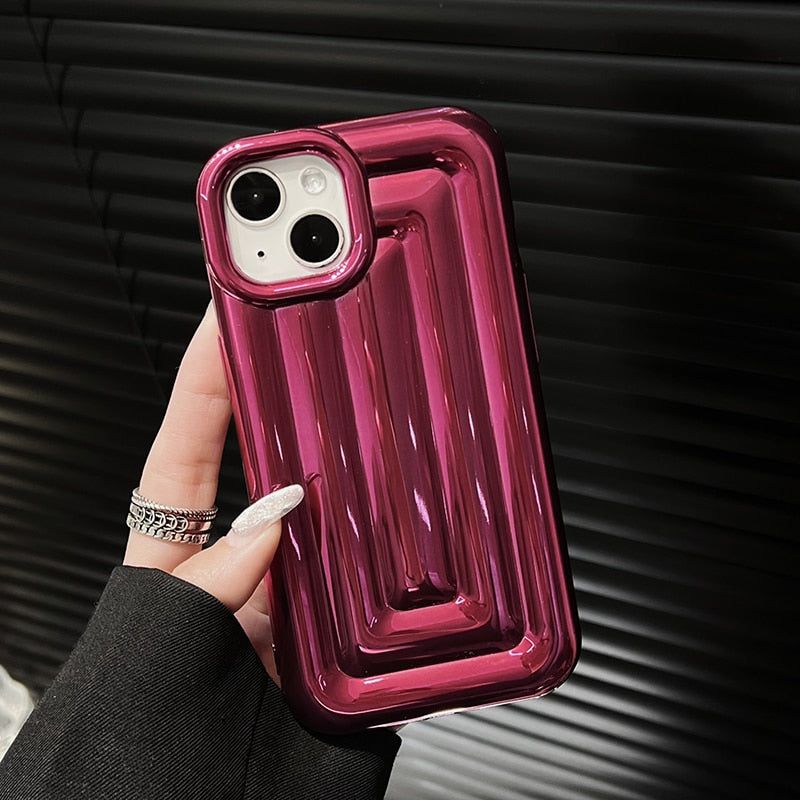 Cute Phone Cases For iPhone 14 13 12 11 Pro Max 14 Plus - Luxury Plating 3D Stripe