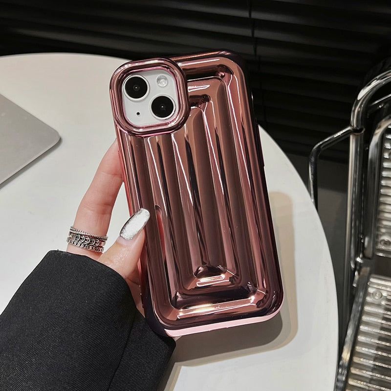 Cute Phone Cases For iPhone 14 13 12 11 Pro Max 14 Plus - Luxury Plating 3D Stripe