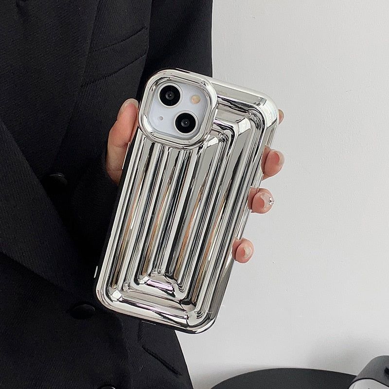 Cute Phone Cases For iPhone 14 13 12 11 Pro Max 14 Plus - Luxury Plating 3D Stripe