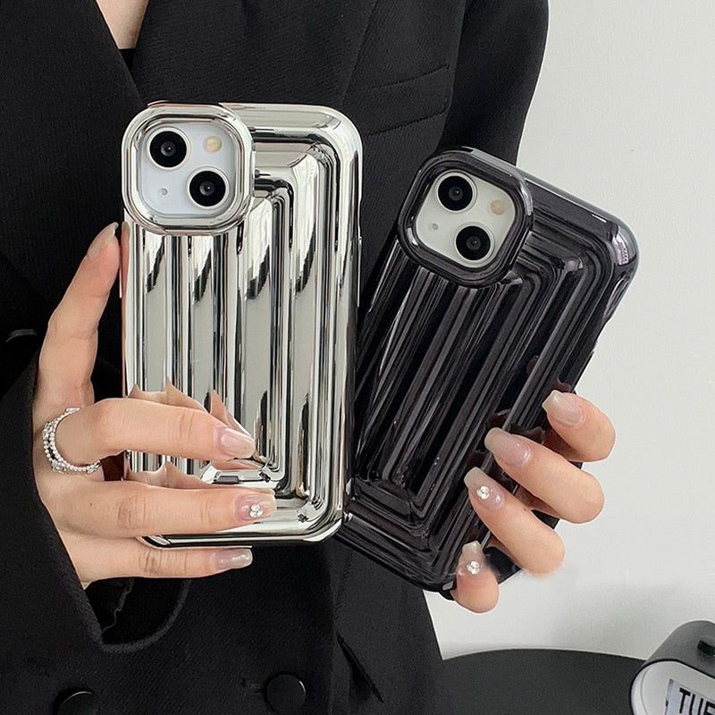 Cute Phone Cases For iPhone 14 13 12 11 Pro Max 14 Plus - Luxury Plating 3D Stripe