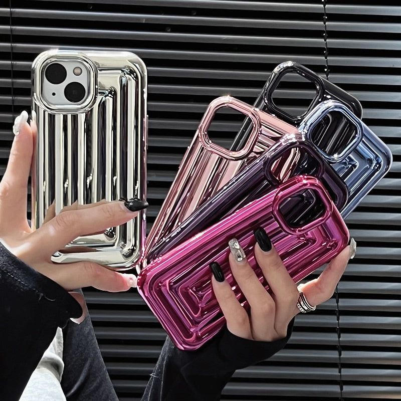 Cute Phone Cases For iPhone 14 13 12 11 Pro Max 14 Plus - Luxury Plating 3D Stripe