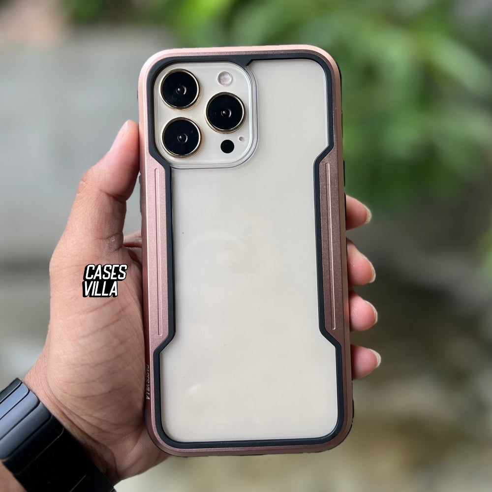 iPhone 11, 12, 13, 14, 15 Series Case - Gold Defence Shield Metal Cover | Military Grade Protection