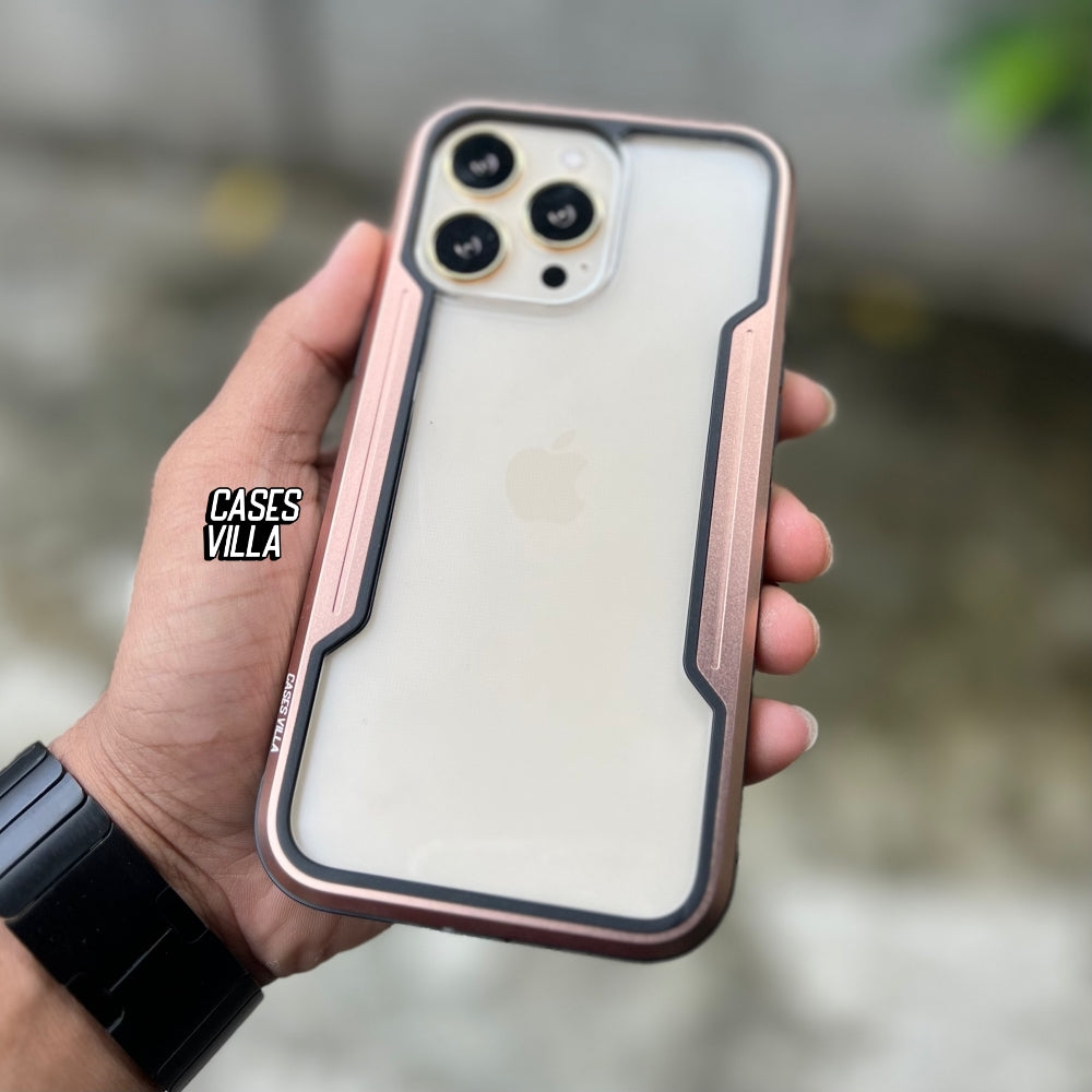 iPhone 11, 12, 13, 14, 15 Series Case - Gold Defence Shield Metal Cover | Military Grade Protection