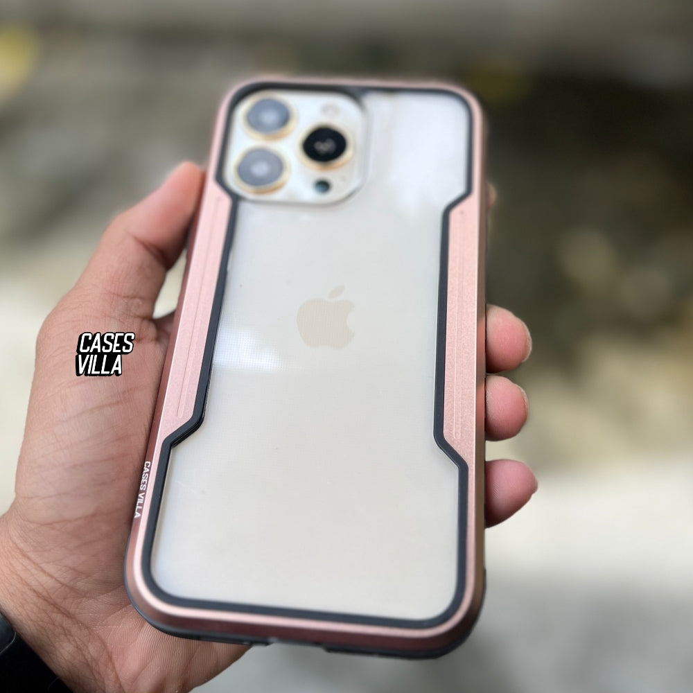 iPhone 11, 12, 13, 14, 15 Series Case - Gold Defence Shield Metal Cover | Military Grade Protection
