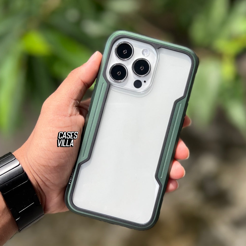 iPhone 11, 12, 13, 14, 15 Case - Alpine Green Defence Shield Metal Cover | Military Grade Protection