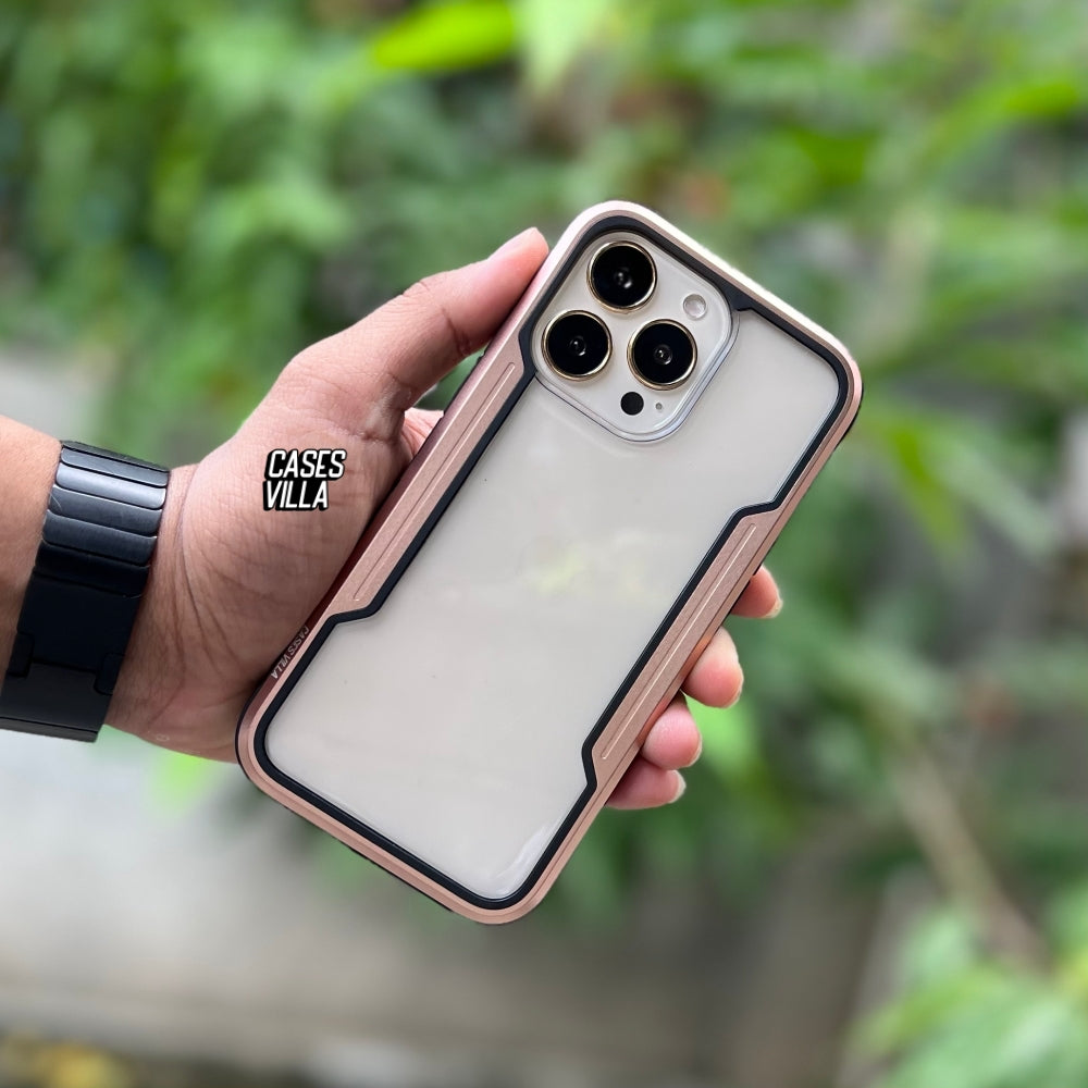 iPhone 11, 12, 13, 14, 15 Series Case - Gold Defence Shield Metal Cover | Military Grade Protection