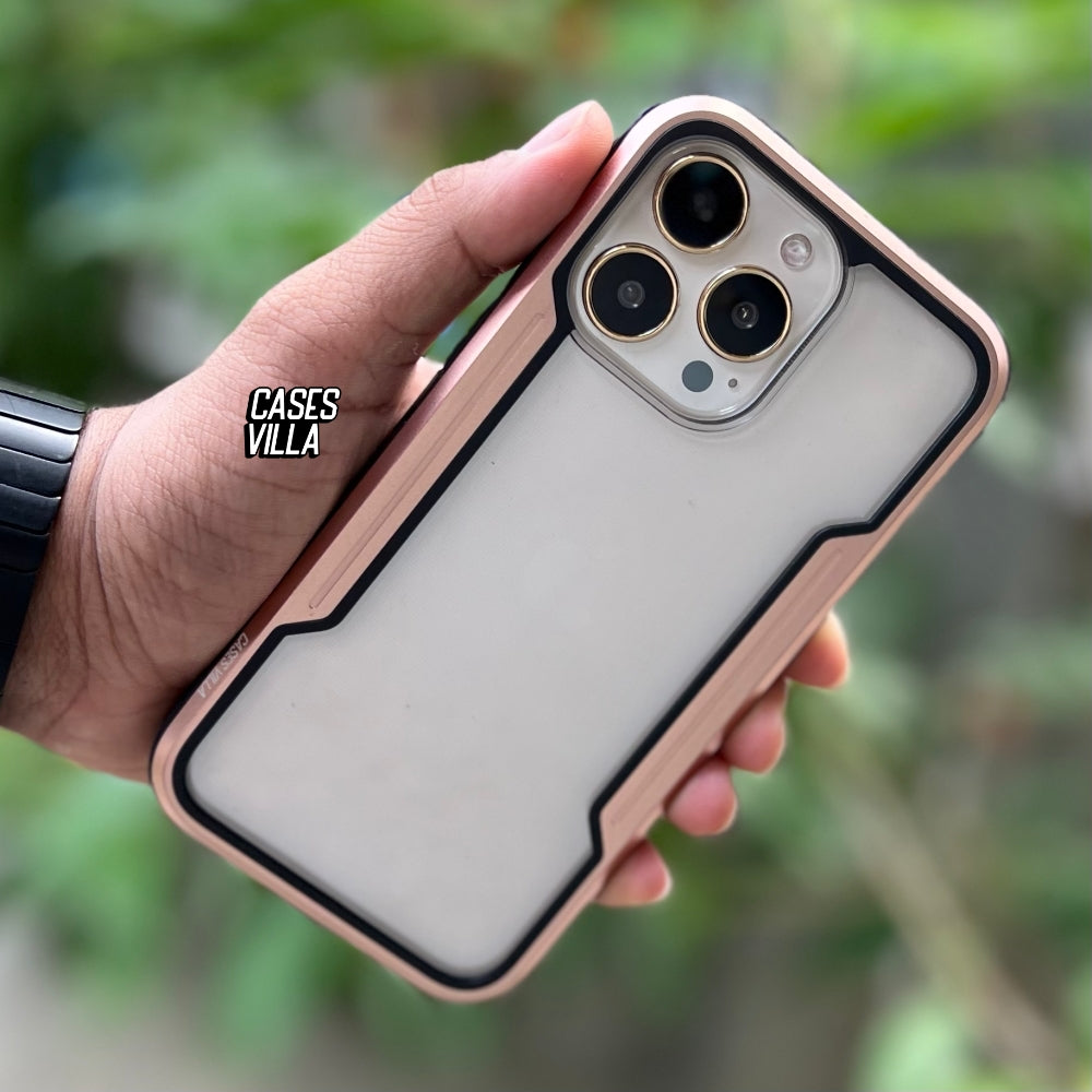 iPhone 11, 12, 13, 14, 15 Series Case - Gold Defence Shield Metal Cover | Military Grade Protection