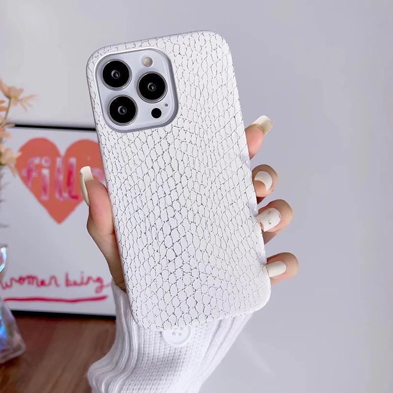 Snake Texture Leather Cute Phone Case for iPhone 11, 12, 13, 14, 15 Pro Max